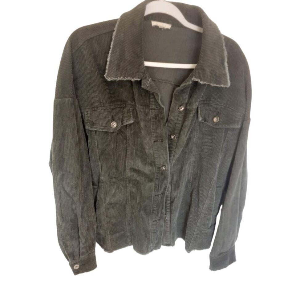La Miel Corduroy Button Front Jacket Green Size L 100% Cotton